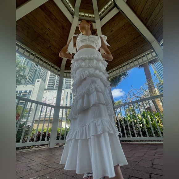 White 2-Piece Crop Top and Maxi Ruffle Skirt Set - Picture 6 of 10